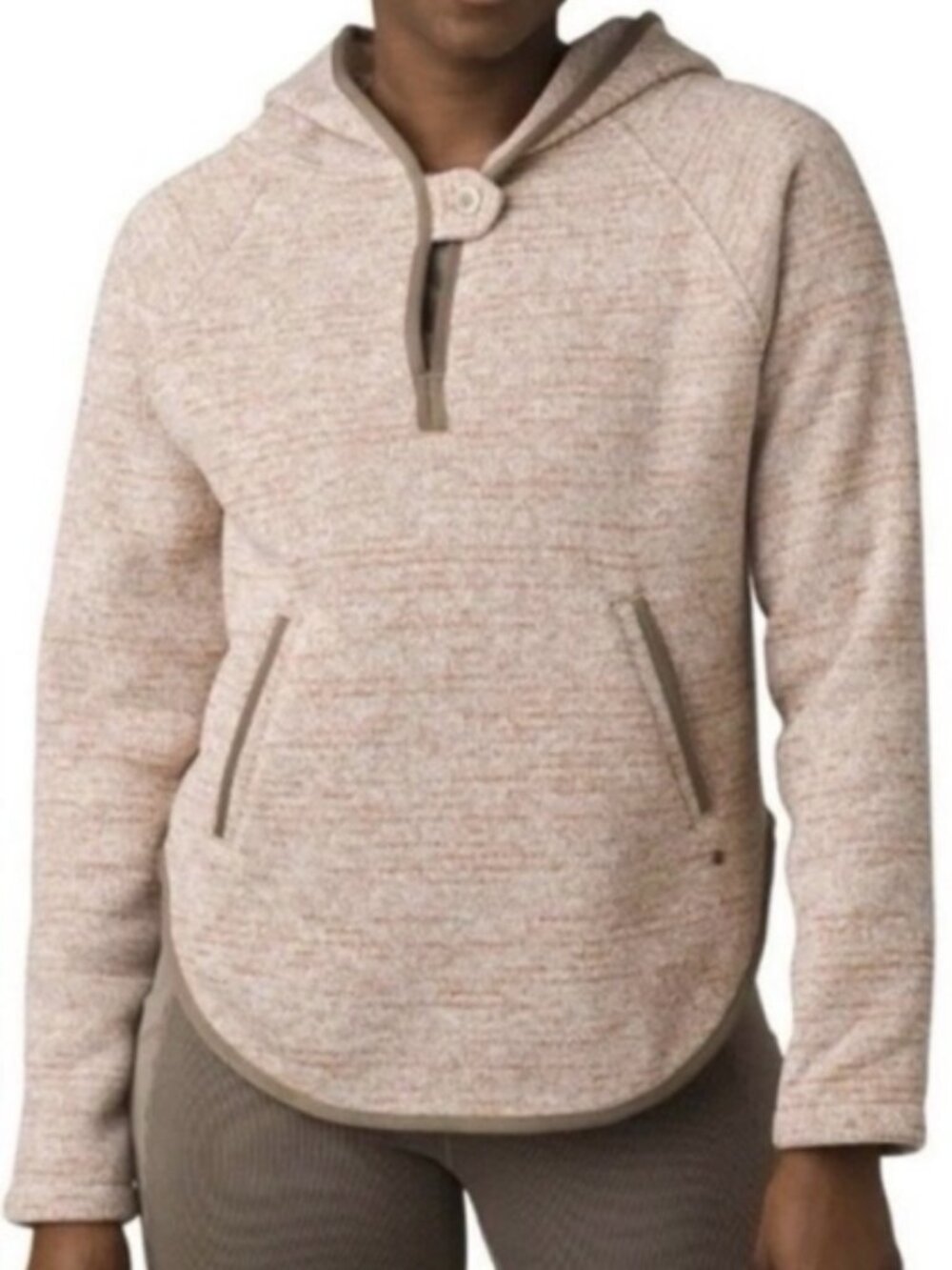 Prana Tri-Therma Poncho Hoodie Fleece Sweatshirt, Heathered Tan - Womens Medium